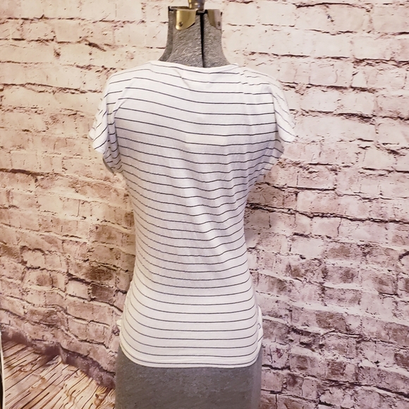 NWT Max Studio Black and White Stripe Top Ruched Front with Braid Trim Small - Picture 5 of 6